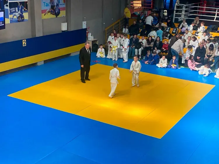 Судді уважно стежать за сутичкою дзюдо